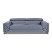 89 in. Genuine Leather Standard Sofa, Light Blue & Chrome
