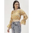thumbnail image 7 of DressBerry Women's Printed Viscose Rayon Square Neck Ruffled Border Cropped Blouse Long Balloon Sleeves Casual&nbsp;Summer Wear Above Waist Length Regular Short Top, 7 of 7