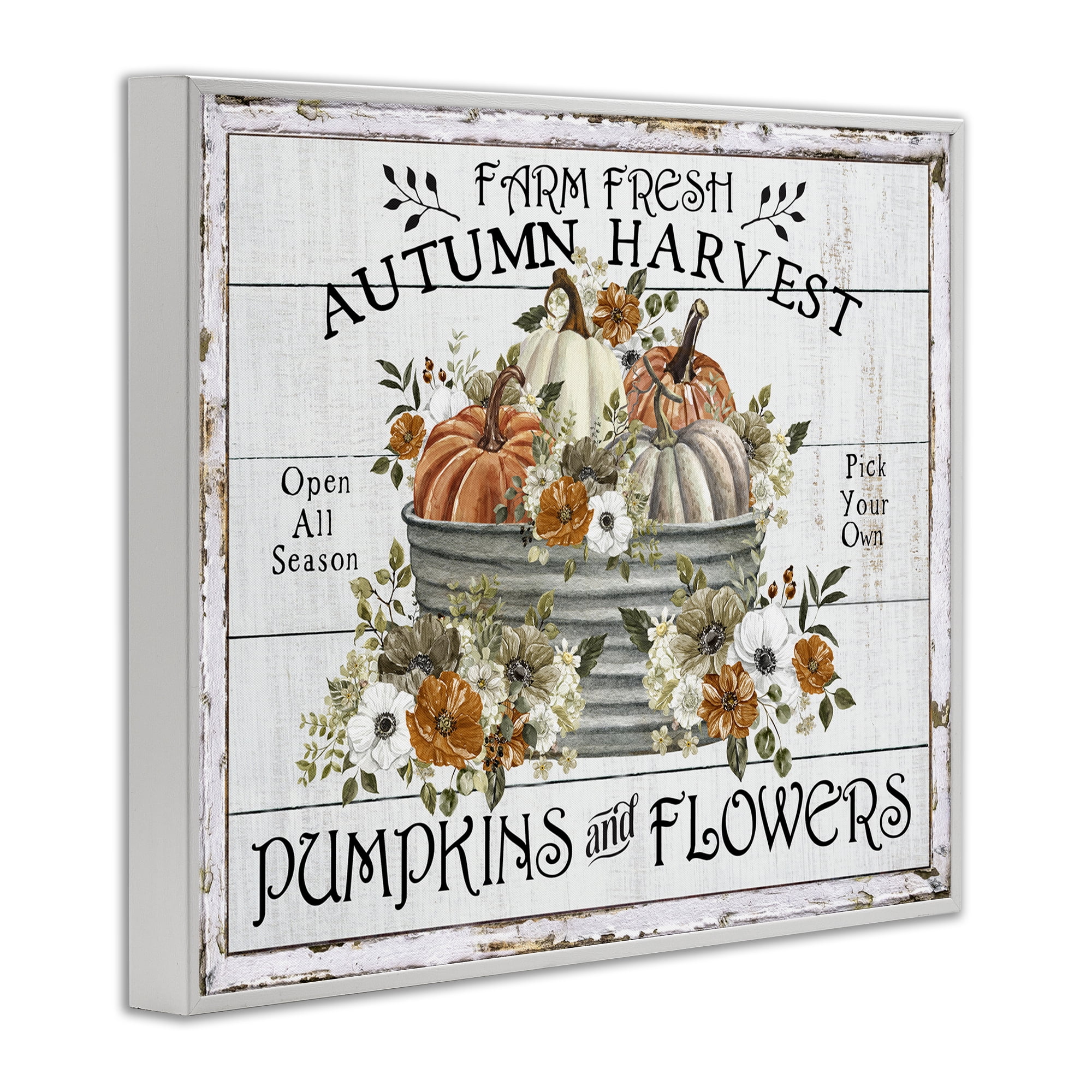 Stupell Industries Farm Fresh Harvest Pumpkin Holiday Painting White Framed Art Prints Wall Art, 14 x 11