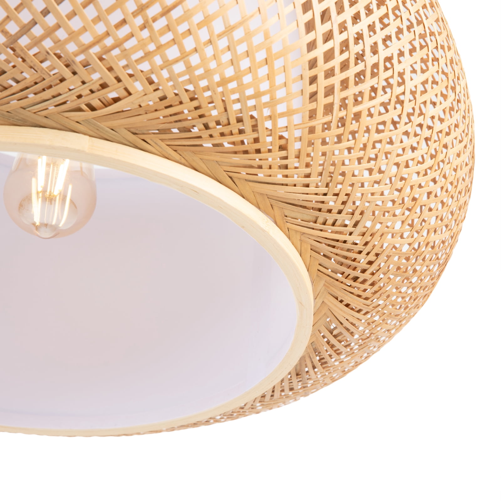 Natural Rattan Pendant Light, 23.5 inch φ Height Adjustable Hand-Woven Wickerwork Chandelier 1-Light Hanging Ceiling Light Fixture Beige