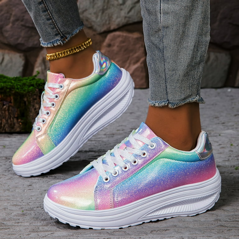 Women Shoes Fashion Sneakers For Women Rainbow Novel Shell Color Shoes For  Girls Increase Comfort Platform Wedge Shoes - Walmart.com