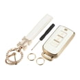 thumbnail image 1 of Kit de funda para llave compatible con Mitsubishi Outlander, 3 botones, borde dorado, moderno, suave, TPU, blanco, mando a distancia, sin llave, inteligente, con llavero, 1 of 1