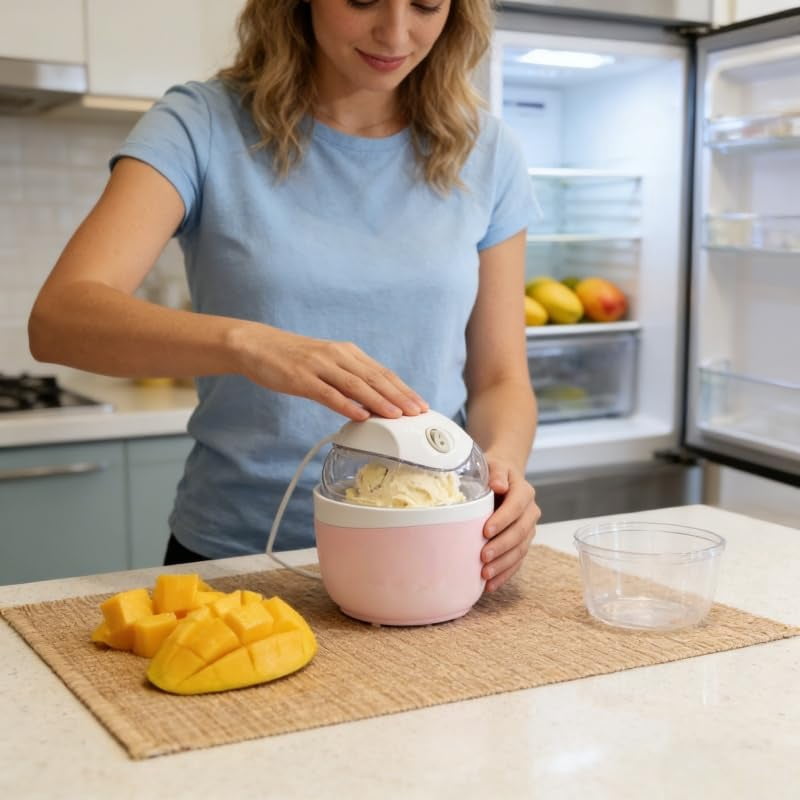 Mini Electric Ice Cream Maker, 17oz Capacity Homemade Sorbet & Frozen Yogurt Machine, One-Touch Control Compact Dessert Maker for Small Kitchens