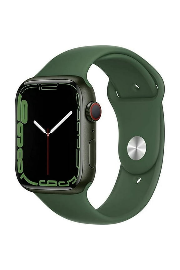 Restored Apple Watch Series 7 (GPS + Cellular 4G LTE, 45mm) Green Aluminum Case with Clover Sport Band (Refurbished)