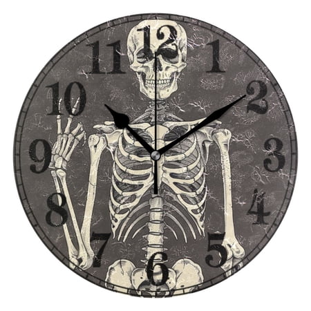 Human Skull Skeleton Silent Wall Clock 10 Non Ticking Battery Clock