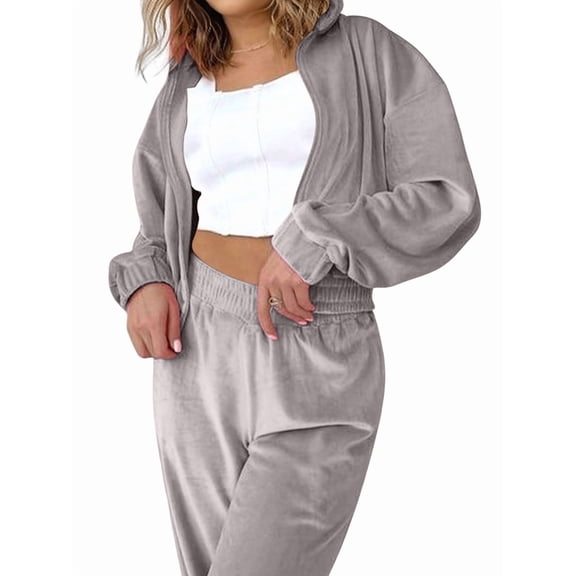 Women'S Sweatsuits Set: Zip-Up Sweatshirt and Wide-Leg Sweatpants Gray S
