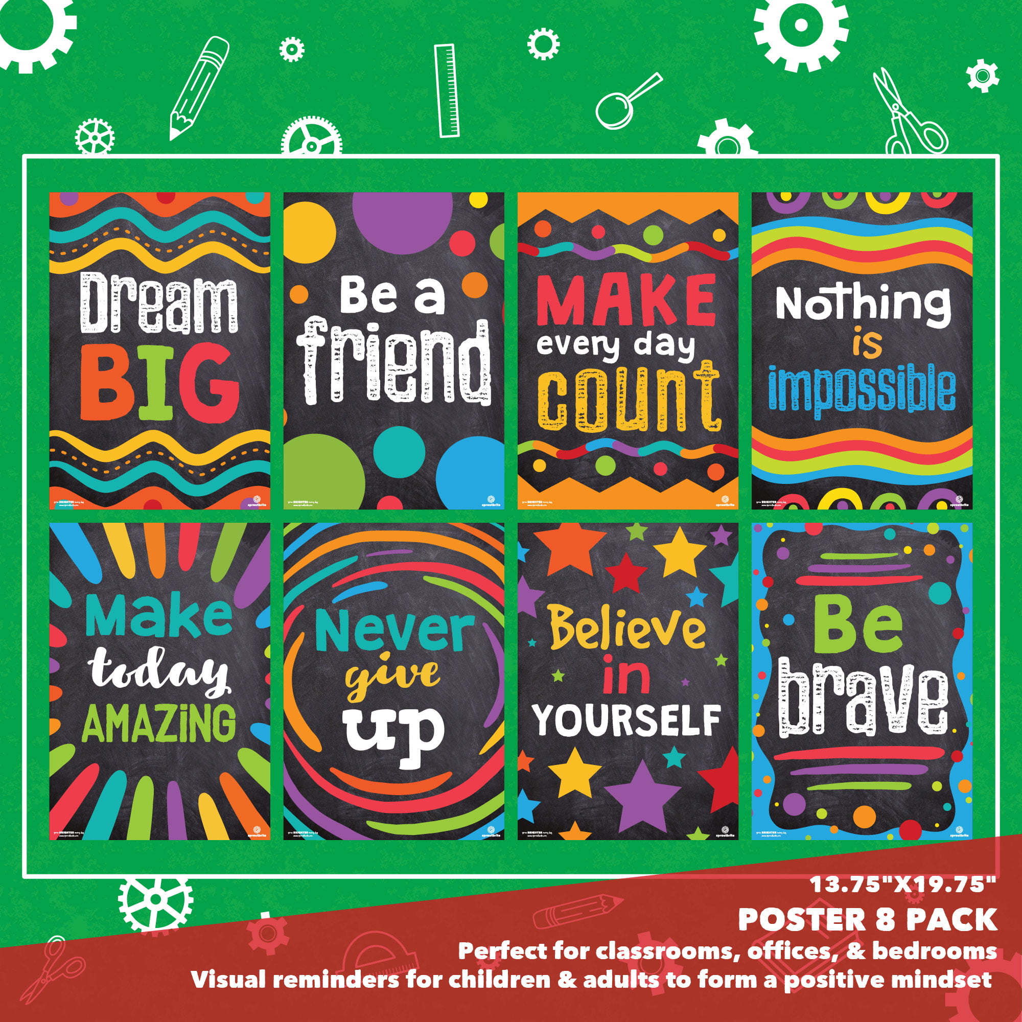 Positive Posters for Elementary/High School 24 Motivational Posters for Classroom Decor Inspirational Wall Art Teacher Classroom Office Supplies Growth Mindset Poster Bulletin Board Decorations 