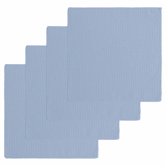 Pure Light Blue Dish Towels Set, Waffle Weave Kitchen Towels 4 Pieces, Simple Solid Color Microfiber Hair Face Bath Tea Towel Absorbent Quick Drying Cleaning Dish Cloths, 12"x12"