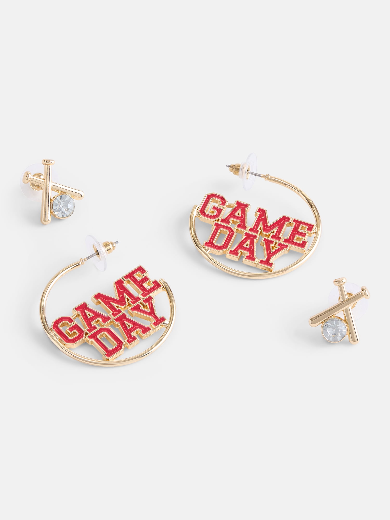 No Boundaries Women's Gold Tone Game Day Duo Earring Set, 2 Pairs