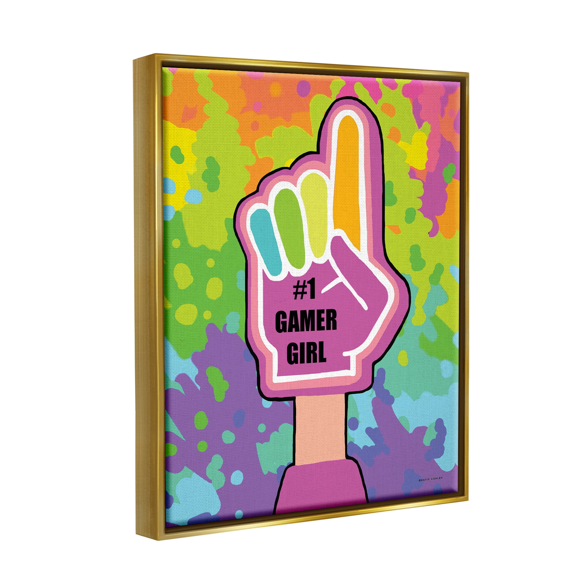 Stupell Industries Number 1 Gamer Girl Typography Painting Gold Floater Framed Art Print Wall Art, 25 x 31