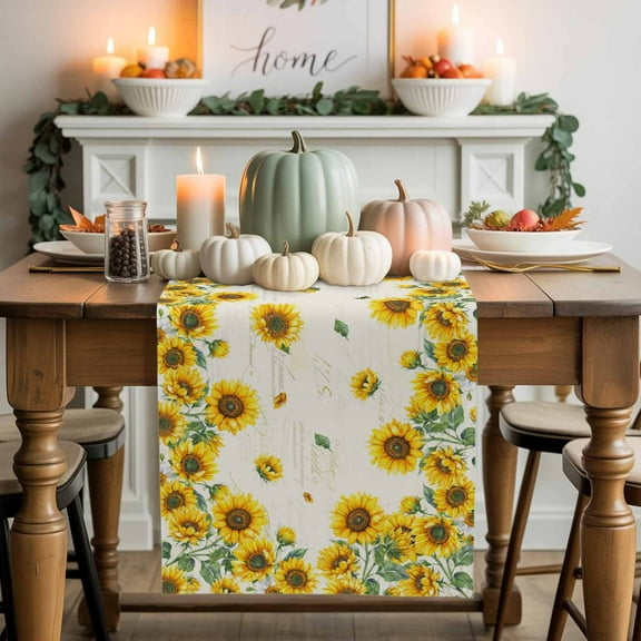 Farmhouse Vintage Cotton Linen Table Runner, Washable Table Runners for Kitchen, Dining Room, Holiday, Home Party Table Decor, 13x36 Inches