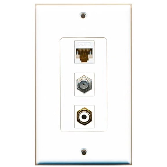 RiteAV - 1 Port RCA White and 1 Port Coax Cable TV- F-Type and 1 Port Cat6 Ethernet White Decorative Wall Plate Decorative