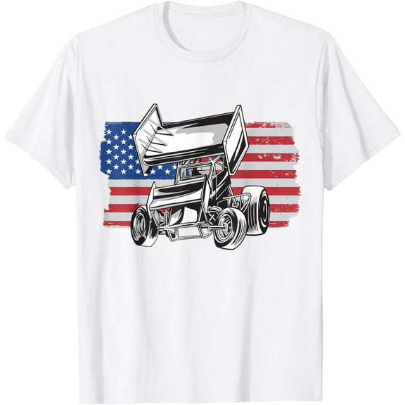 Exquisite and comfortable-Sprint Car Racing USA Flag T-Shirt