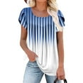 thumbnail image 3 of Scyoekwg Womens Tops Summer Tunic Shirts Trendy Short Sleeve Cute Long Flowy Pleated Tshirt Gradient Color Casual Dressy Blouses to Wear with Leggings (V_Blue,L), 3 of 5