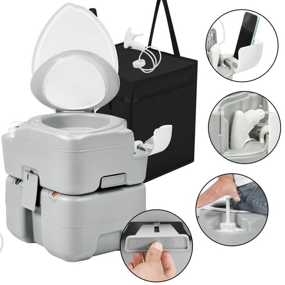 DEXTRUS 5.28 Gallon Portable Toilet for Camping, RV Toilet with Level indicator, Porta Potty With Carry Bag