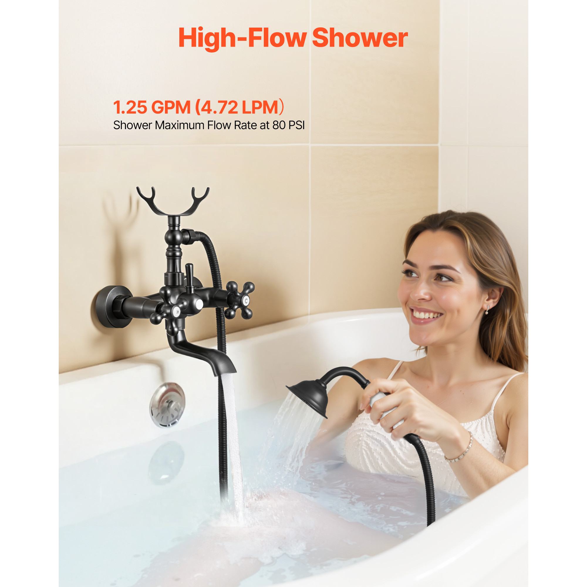 KFFKFF Wall-Mounted Clawfoot Tub Faucet with Handheld Shower, Vintage Oil-Rubbed Bronze Bathtub Filler Kit Featuring Adjustable Swing Arms and 360° Rotating Spout