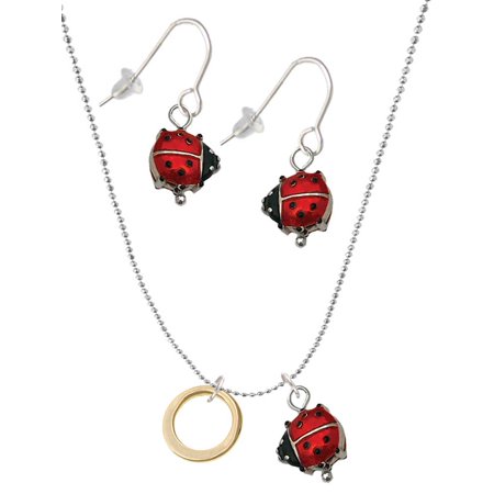Delight Jewelry Goldtone Medium Karma Ring Red Lucky Ladybug Necklace and Dangle Earrings Set Delight Jewelry Goldtone Medium Karma Ring Red Lucky Ladybug Necklace and Dangle Earrings Set