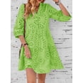 thumbnail image 2 of utcoco Women's 2026 Eyelet Lace Midi Dress V Neck Puff 3/4 Sleeve Button Tiered Sexy A Line Sun Dress, 2 of 6