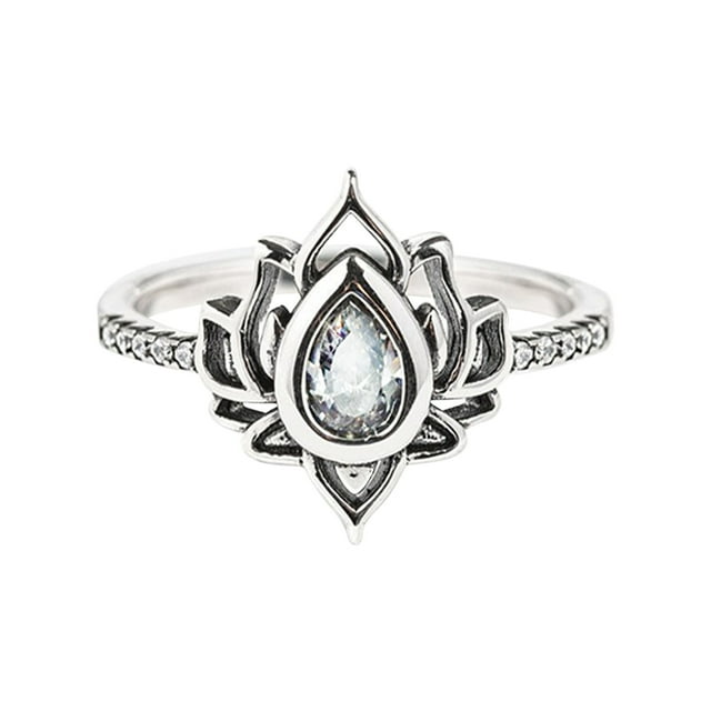 Anillos para mujer, regalos para mujer, anillo retro, joyería de flor con forma de gota de agua, anillo de moda con circonita y diamante para mujer, anillo vintage, regalo de compromiso, anillo de bod