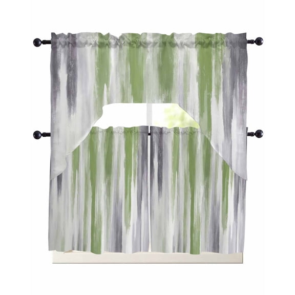 Sage Green Gray Kitchen Curtains Sets 24 Inch Length with Valance, Gradient Country Abstract Aesthetic Swag Valances and Tiers Curtain Set Drapes Swag Curtains for Living Room, Bathroom, Bedroom