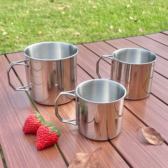 Stainless Steel Camping Cup 350ml with Foldable Handle Outdoor Drinking Mug for Backpacking Travel Hiking 3.1 inches