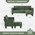 thumbnail image 2 of XH L-Shaped Convertible Sectional Sofa 3 Seater with Corduroy Fabric, Complete with Mobile Footrest, for Living Room, Apartment and Office, 70", Green, 2 of 7