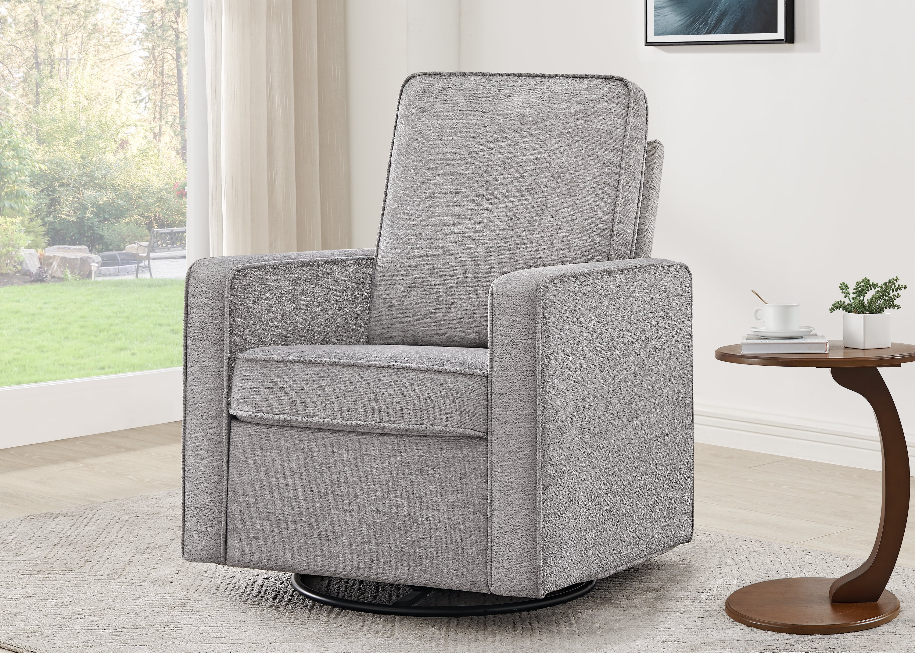 Delta Children Noah Upholstered Swivel Glider with Stain-Resistant Performance Fabric- Greenguard Gold Certified, Frost Grey