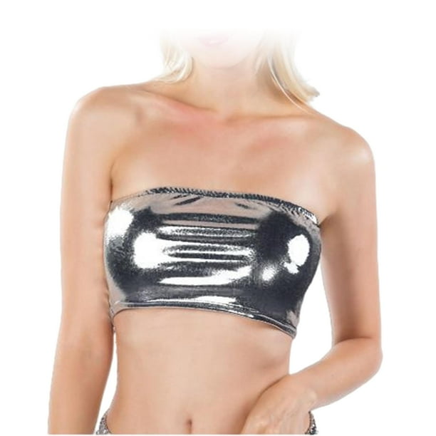 Top Bandeau para mujer, camisola, , parte superior de tubo de Color sólido, sin mangas, traje de baño sin , carnaval, Bar, Gris BLESIY Top de tubo de mujer
