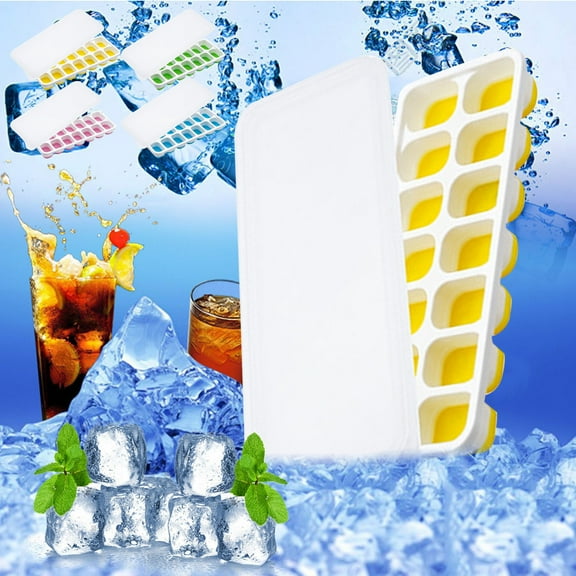 VBODN Ice Cube Tray With Lid,Ice Trays for Freezer With Lid And Bin,Silicone Ice Trays for Freezer