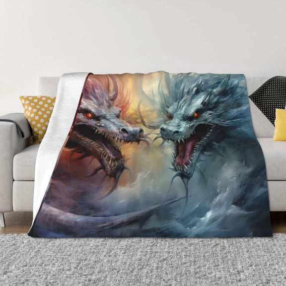 Naloa White And Red Storm Dragon Flannel Blankets - Thick and Warm Blanket for Winter, Soft Fuzzy Plush King Blanket for All Seasons