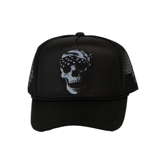 Men's USA Bandana Skull Skeleton Trucker Hat, Black