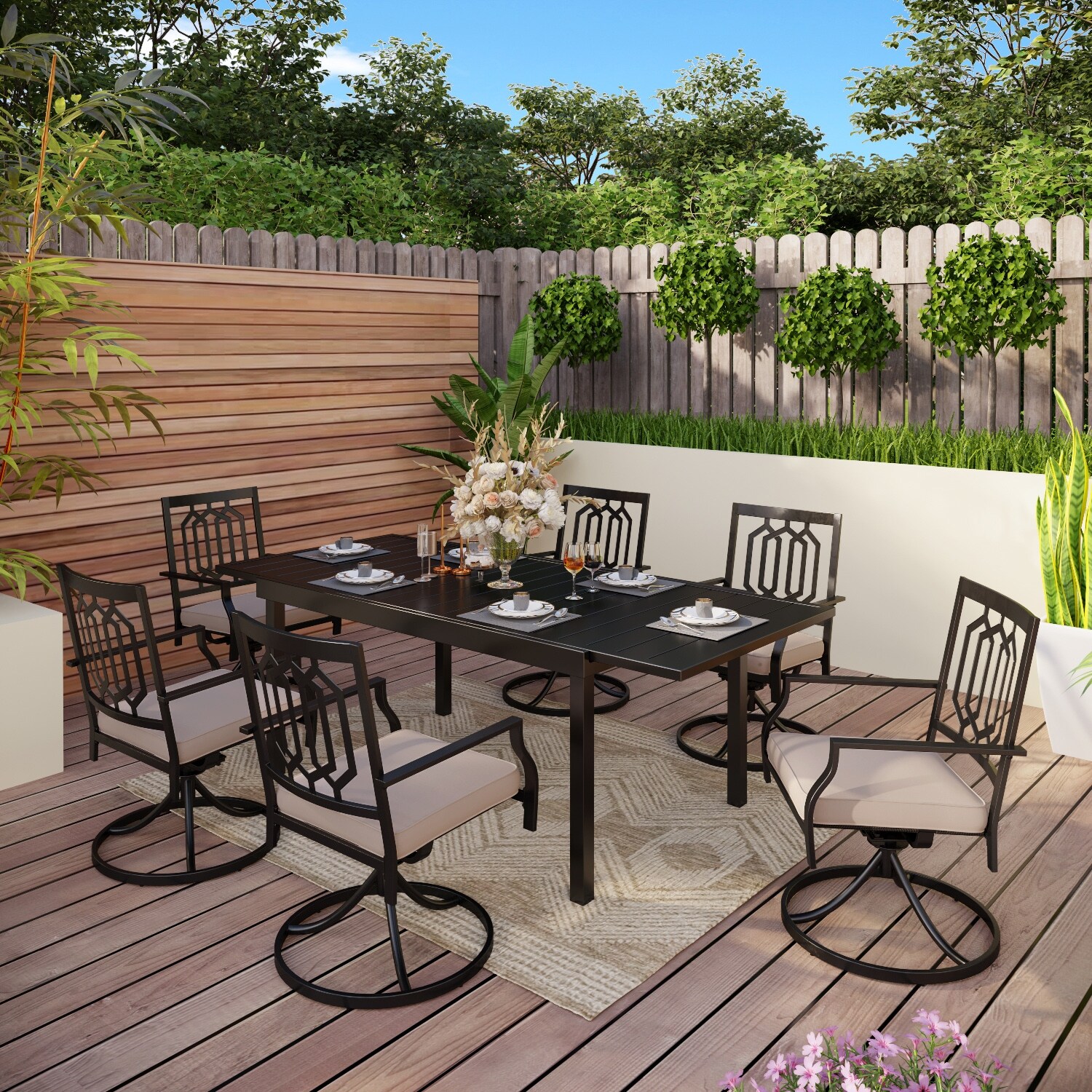 MFSTUDIO Seats up to 6/8 Outdoor Patio Dining Set, 6/8 Metal Swivel