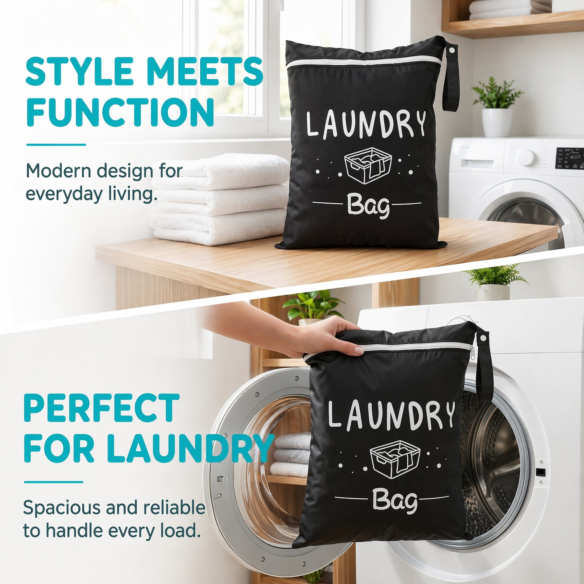 Unique Bargains 2Pcs Waterproof Wet Dry Lightweight Mesh Laundry Bag Black 15" x 18.9"