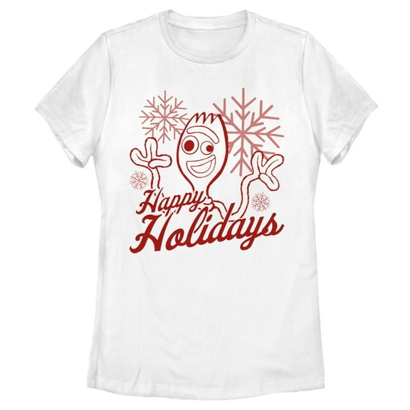 Women's Toy Story Forky Happy Holidays  Graphic Tee White Small