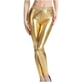 thumbnail image 4 of XuJwPNcy Womens Metallic Shiny Stretch Leggings Elastic High Waist Skinny Leather PU Pants Trousers Clubwear for Women Womens Clothes, 4 of 6