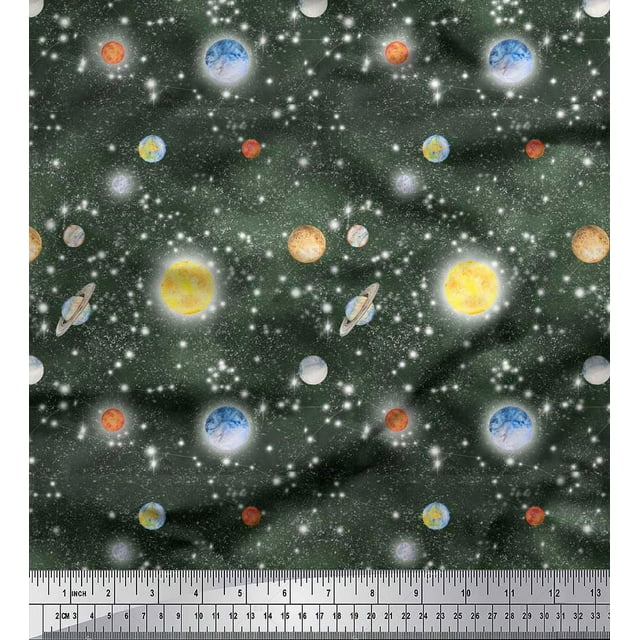 Soimoi Rayon Fabric Planet & Sun Galaxy Print Fabric by the Yard 42 Inch Wide
