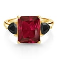 thumbnail image 2 of Gem Stone King 18K Yellow Gold Plated Silver Red Created Ruby and Black Onyx 3 Stone Ring for Women (6.42 Cttw, Octagon 12X10MM, Trillion 5X5MM, Gemstone July Birthstone, Size 7), 2 of 3