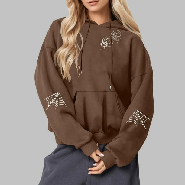 Heisall Womens Hoodies Halloween Print Hooded Longline Sweatshirts Long Sleeve Pocket 2025 New Arrival Autumn Winter