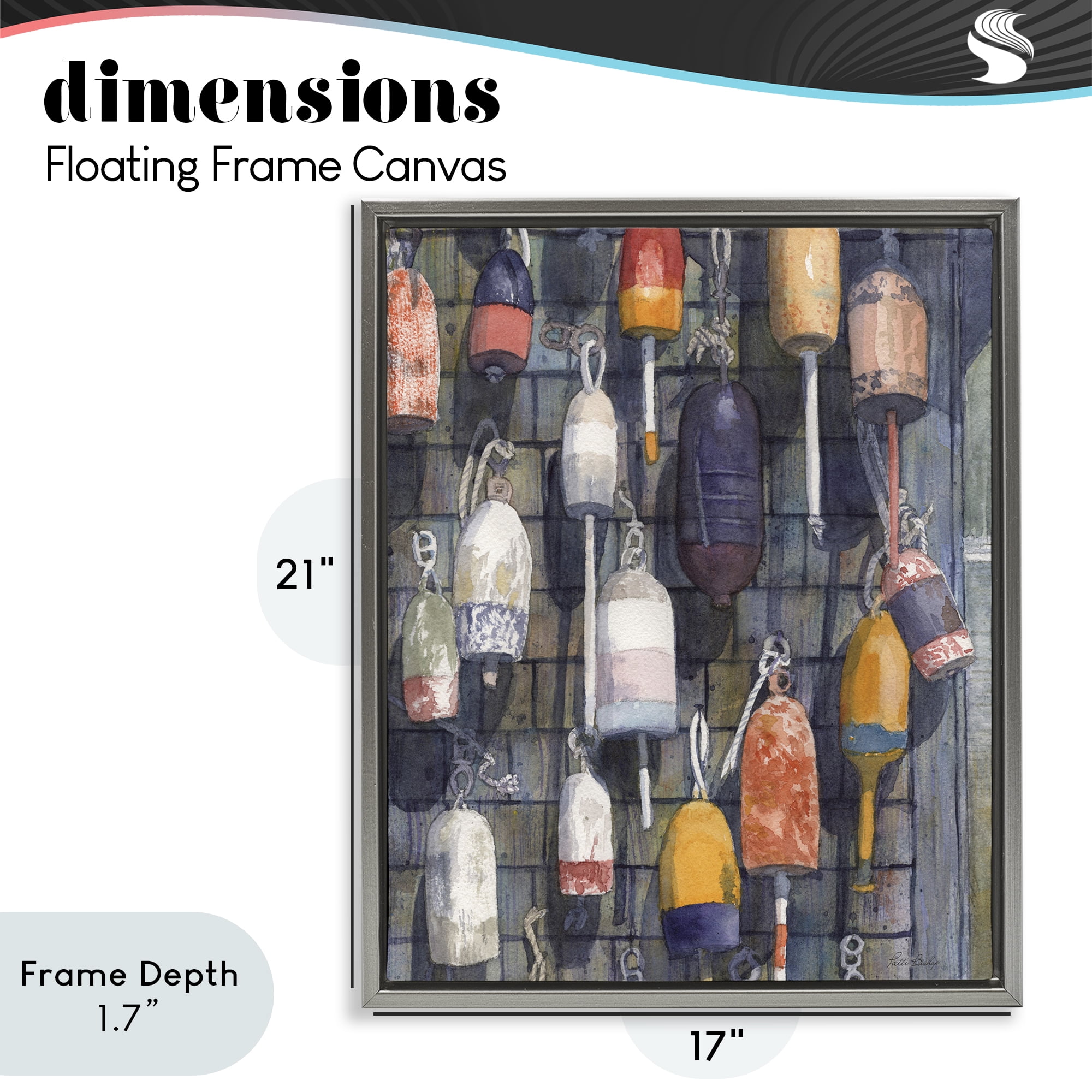 Stupell Industries Watercolor Hanging Buoys Gray Framed Floater Canvas Wall Art, design by Patti Bishop