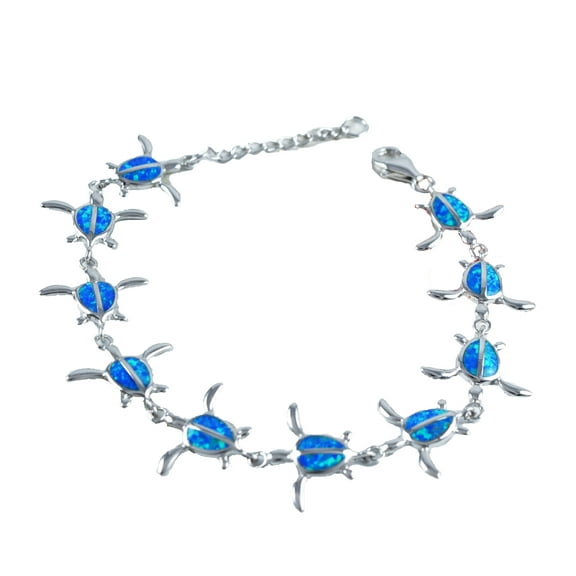 Gorgeous Hawaiian Large Blue Opal Sea Turtle Bracelet, Sterling Silver Blue Opal Turtle Bracelet, B3306 Birthday Mom Gift, Statement PC
