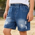 thumbnail image 2 of LIIPEE Boys Shorts Casual Summer Lightweight Solid Color Loose Fit Knee Length Ripped Hole Distressed Denim Shorts Kids Outdoor Comfortable Breathable Cute Daily Shorts,6-7 Years, 2 of 9