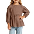 thumbnail image 2 of Yeaiivve Girls Long Sleeve Peplum Tops Cotton Linen Casual Babydoll Shirts for Baby Toddler Girl Solid Color Ruffle Hem Blouse Kids Fall Clothes Coffee 0-1 Years, 2 of 7