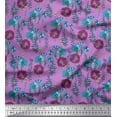 thumbnail image 1 of Soimoi Purple Cotton Poplin Fabric Leaves,Buttercup & Peony Floral Print Fabric by the Yard 56 Inch Wide, 1 of 1