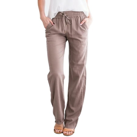 

Bomotoo Womens Straight Wide Leg Palazzo Lounge Pants with Pockets Loose Comfy Casual Pajama Pjs Bottoms Khaki US 2XL