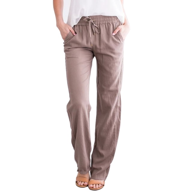 Innerwin Trousers Wide Leg Women Bottoms Lounge Solid Color Breathable Long Pants Khaki US S