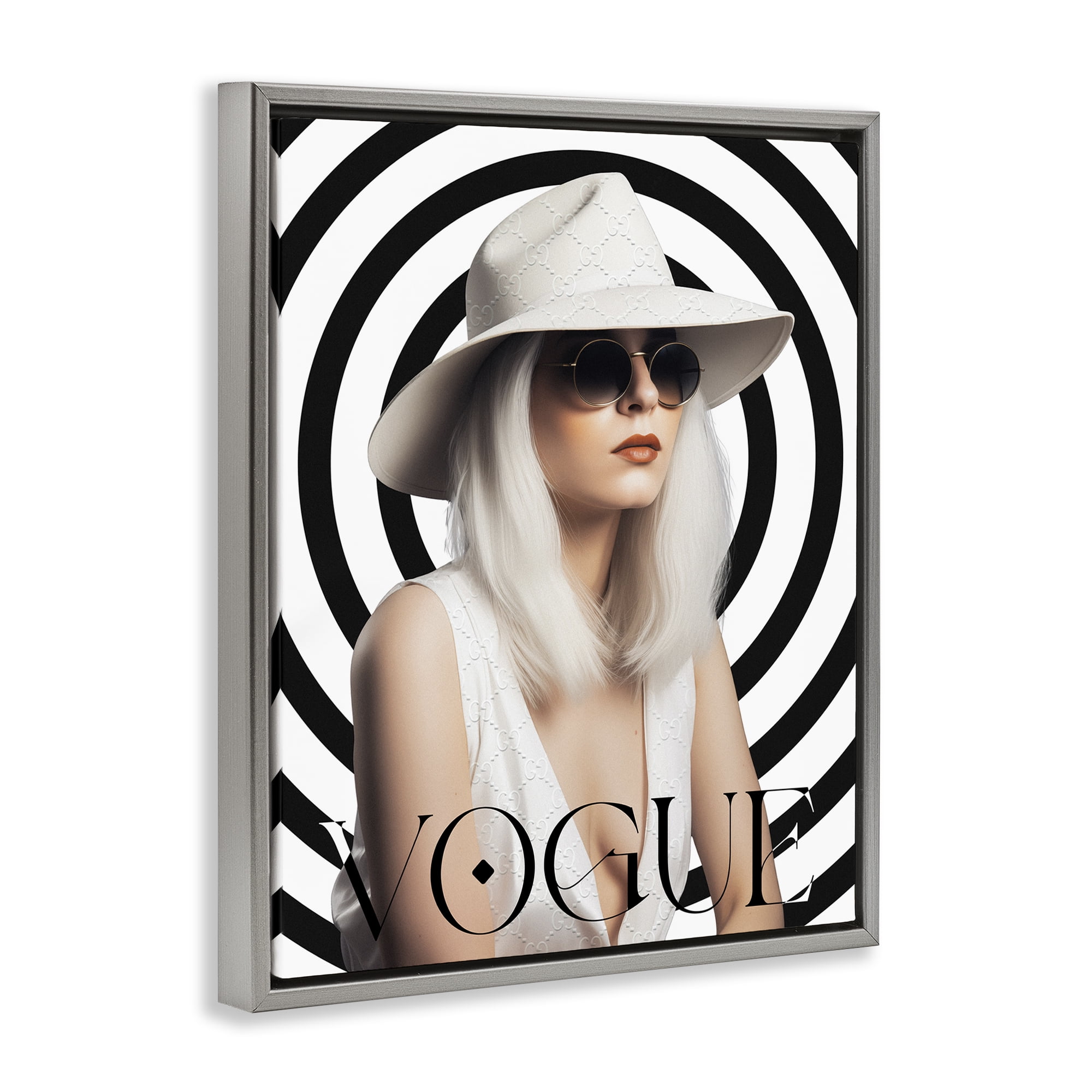 Stupell Industries Mod Girl Portrait Fashion Painting Gray Floater Framed Canvas Art Print Wall Art, 17 x 21