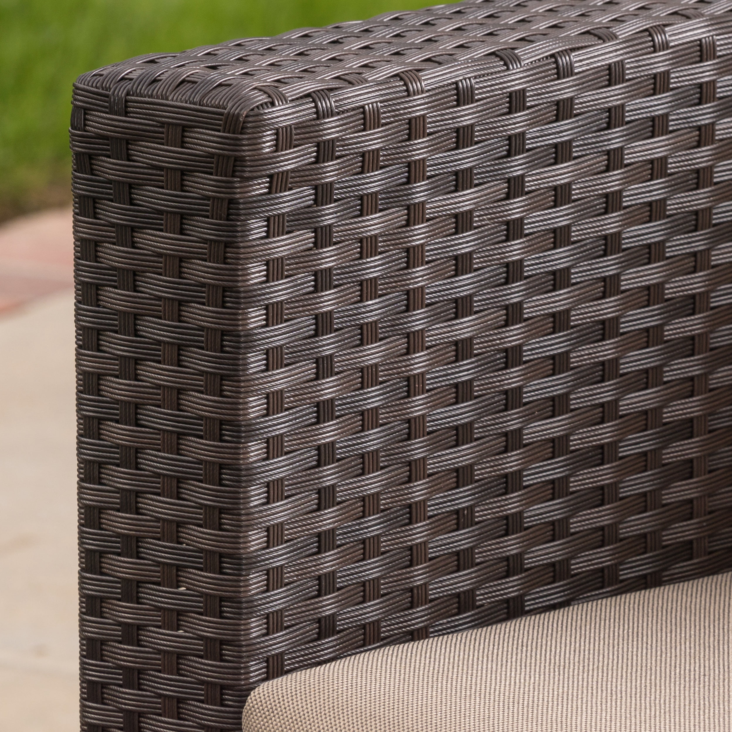 Cascada 4 Piece Wicker Chat Set with Cushions and Cover, Dark Brown, Beige
