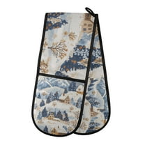 Yayeee Double Oven Mitt Kitchen Heat Resistant Baking 35" x7" Quilted Glove, Snowy Winter