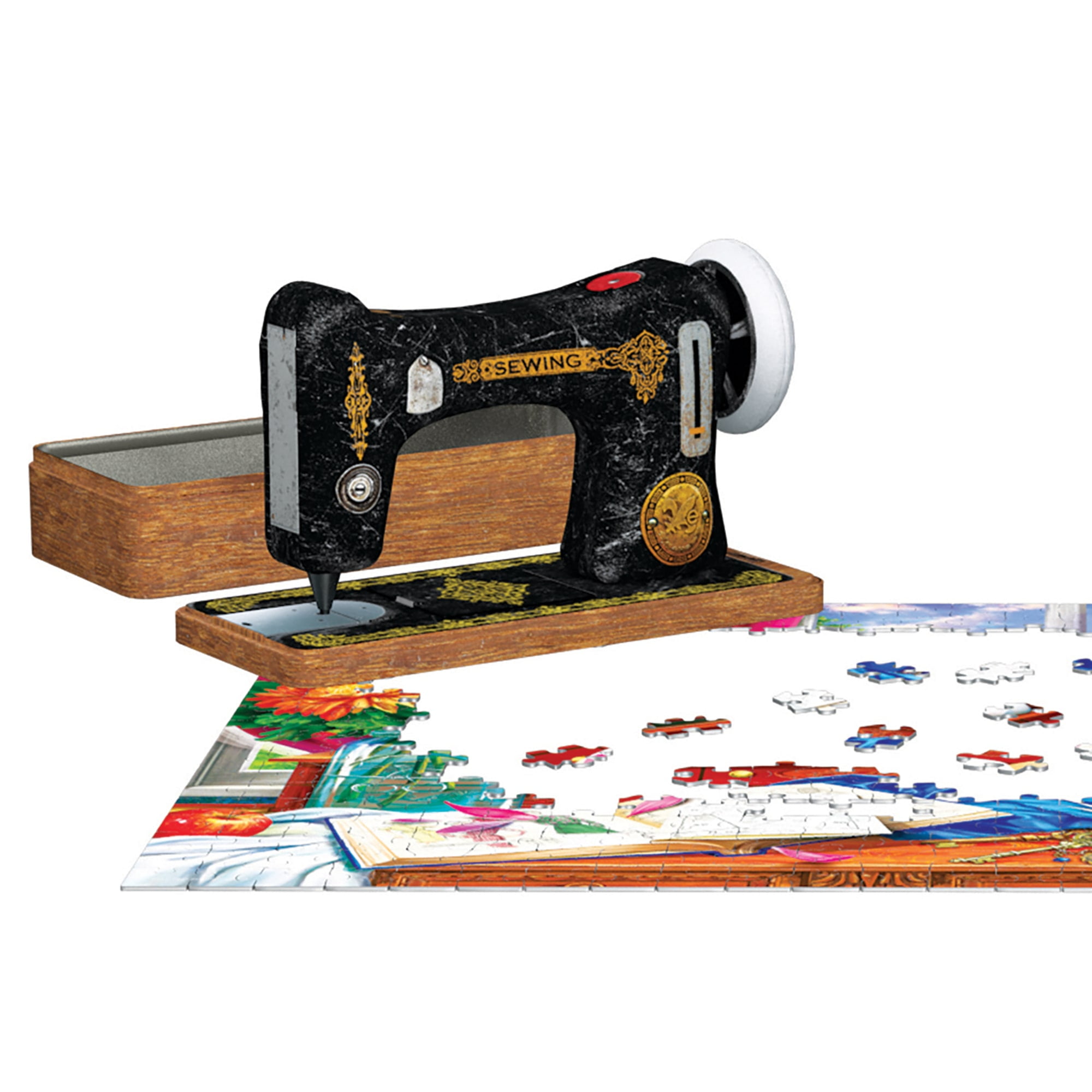 Eurographics: Puzzle Tin: Sewing Memories - 550 Piece Jigsaw - Collectible Decorative Vintage Sewing Machine Shaped Gift Tin, 13" x 19" Assembled
