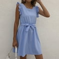 thumbnail image 2 of Diufon Summer Midi Dresses for Women Rufle Sleeveless Round Neck Dress Solid Color Lace-Up Waist Dress, 2 of 6